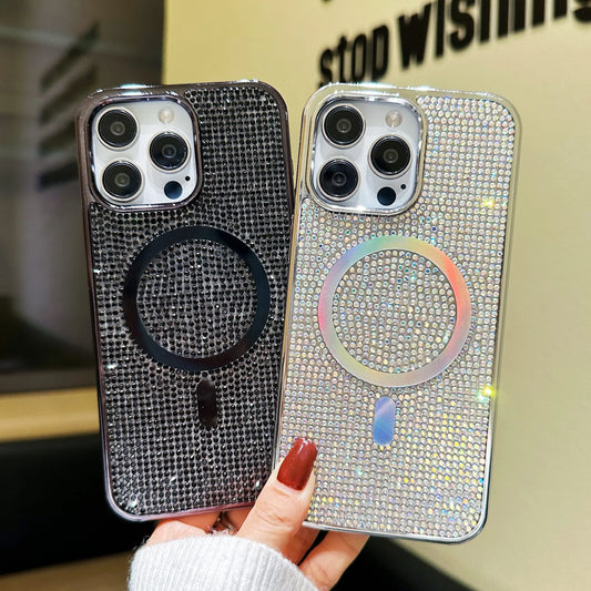 Luxury Glitter Shining Diamond Plating Phone Case for iPhone 11 12 13 14 15 Pro Max Wireless Charging Magsafe Cover